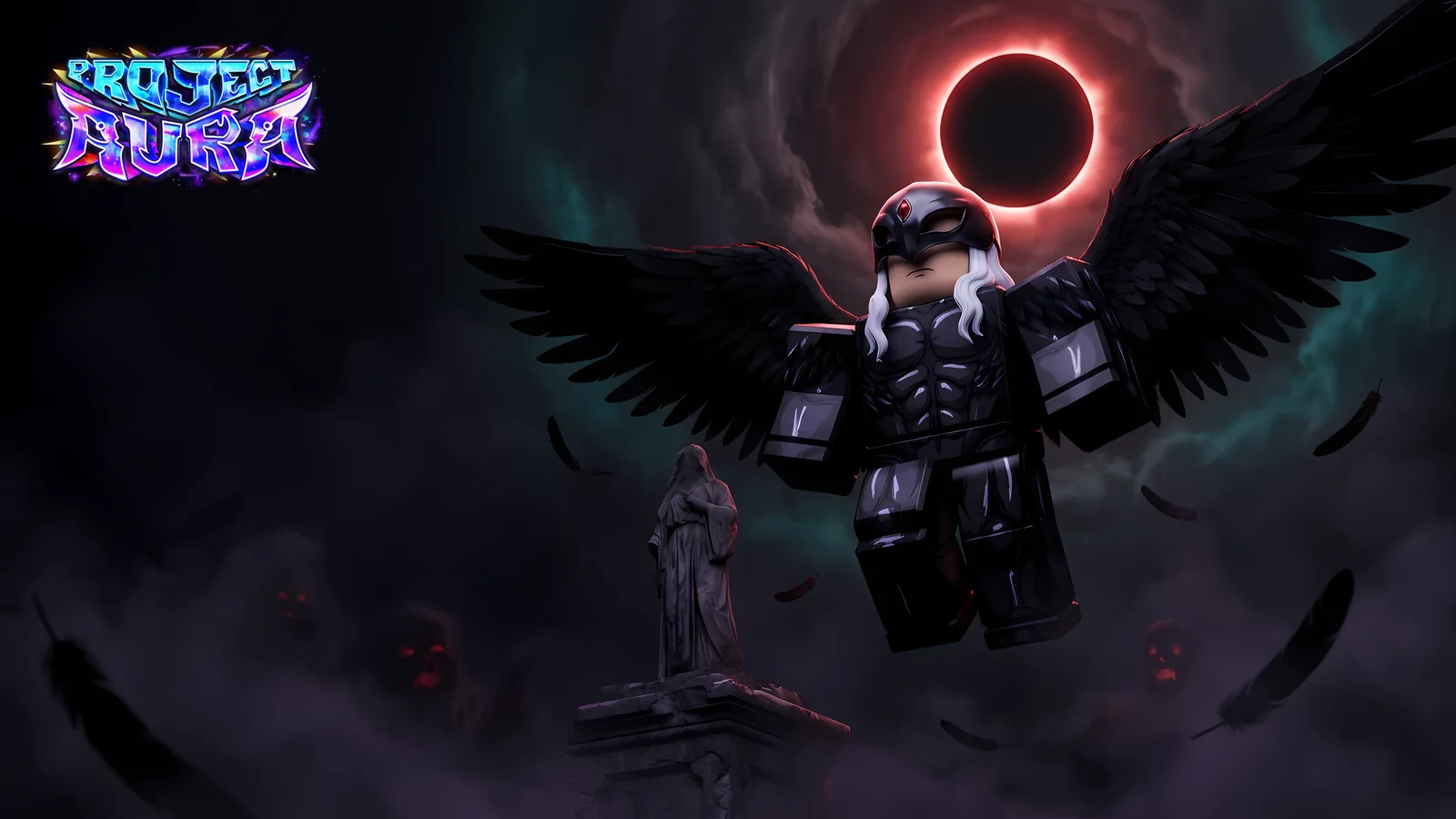 Project: Aura key art — the Fallen White Falcon under the Eclipse
